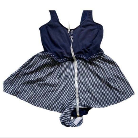 Vintage One Piece Romper Shorts Bathing Suit Blue Plaid Checkered one piece - Picture 7 of 13